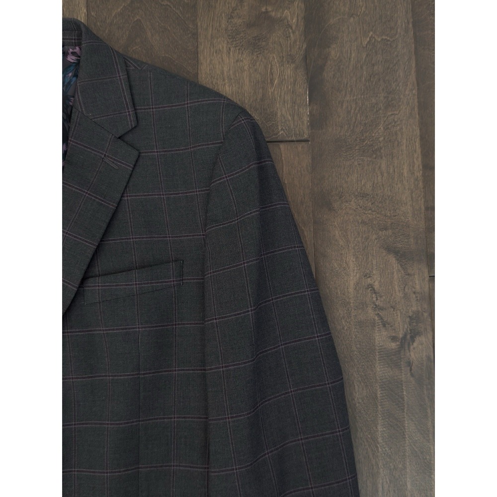 Sean‎ John Mens Suit Jacket Size 42R Gray Windowpane Stretch Blazer Two Button - Picture 3 of 9